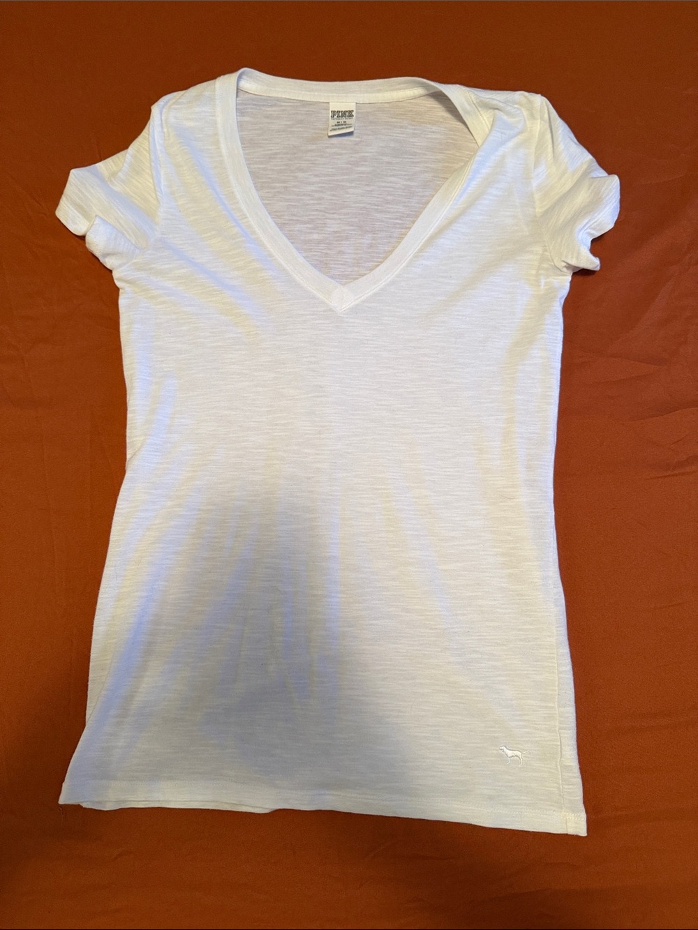 PINK Victoria's Secret White V-Neck Short Sleeve Tee
